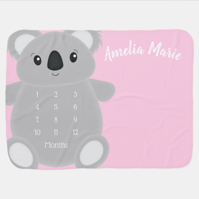 Pink Koala Bear Baby Shower Blanket (Horizontal)