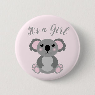 Pink Koala Bear Baby Shower Button