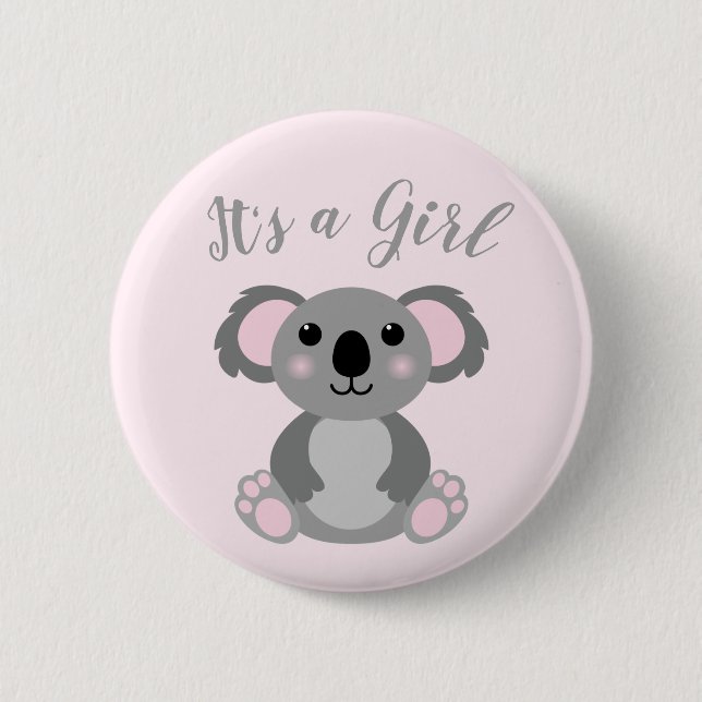 Pink Koala Bear Baby Shower Button (Front)