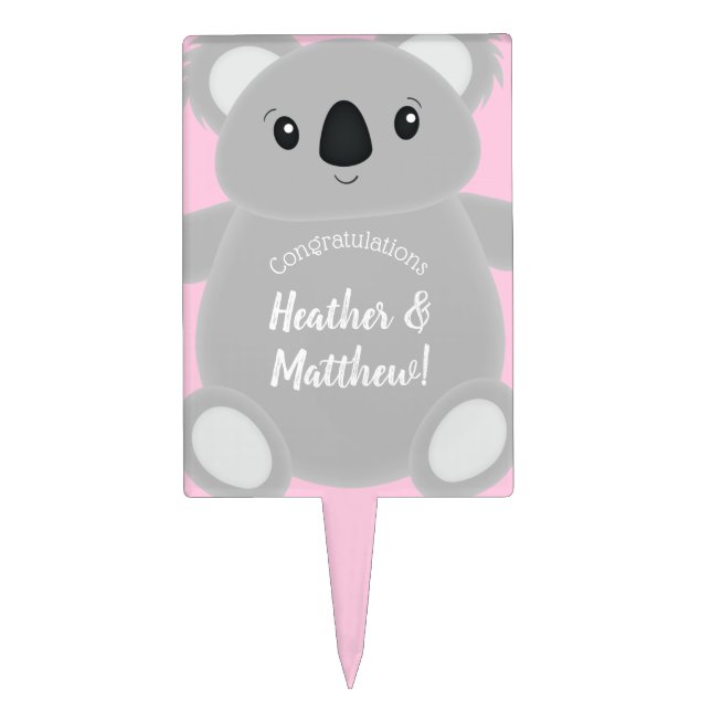 Pink Koala Bear Baby Shower Cake Topper (Front)