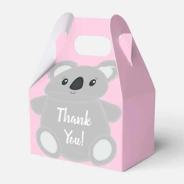 Pink Koala Bear Baby Shower Favor Boxes (Front Side)