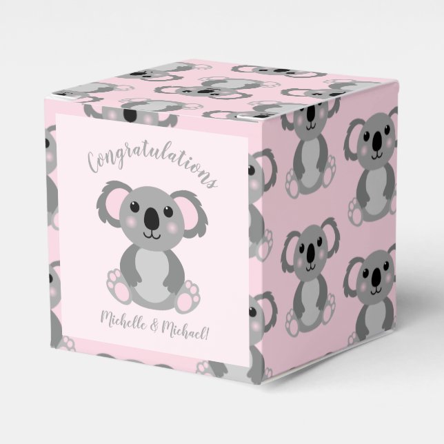 Pink Koala Bear Baby Shower Favor Boxes (Front Side)