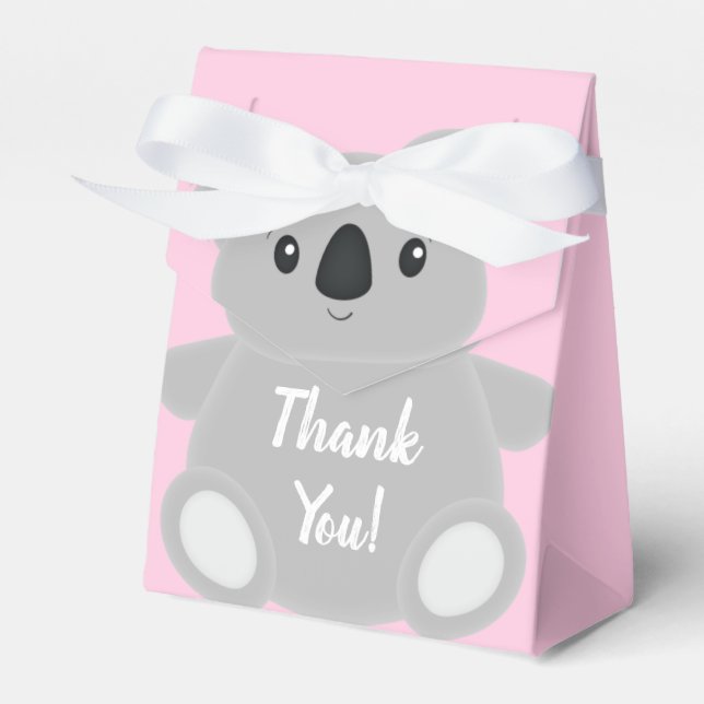 Pink Koala Bear Baby Shower Favor Boxes (Front Side)