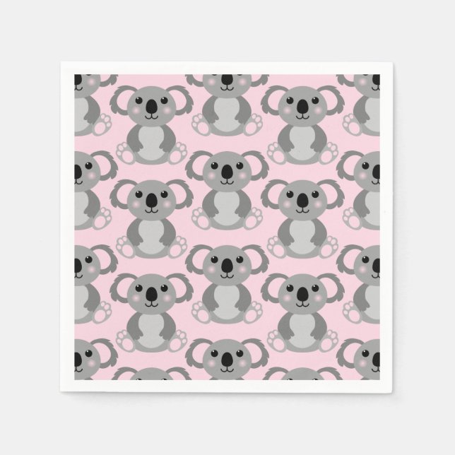 Pink Koala Bear Baby Shower Napkins (Front)