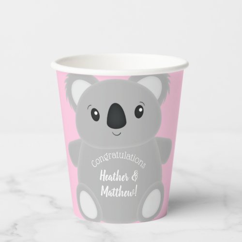 Pink Koala Bear Baby Shower Paper Cups
