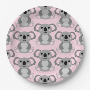 Pink Koala Bear Baby Shower Paper Plates