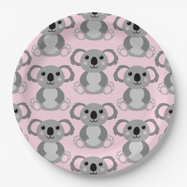 Pink Koala Bear Baby Shower Paper Plates (Front)