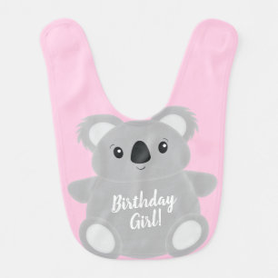 Pink Koala Bear Birthday Party Baby Bib