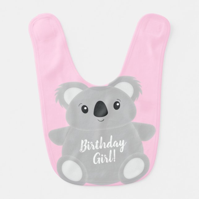 Pink Koala Bear Birthday Party Baby Bib (Front)