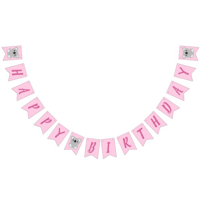 Pink Koala Bear Birthday Party Bunting Flags (All)