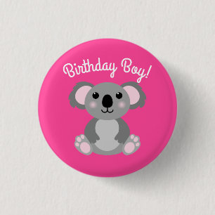 Pink Koala Bear Birthday Party Button