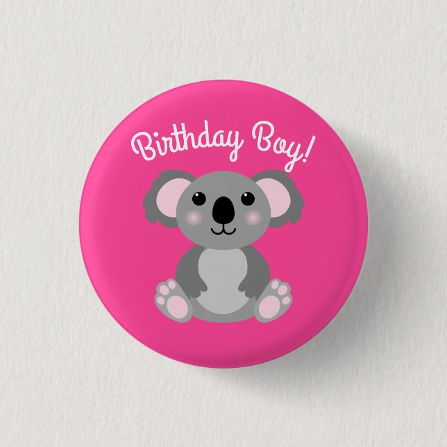 Pink Koala Bear Birthday Party Button (Front)
