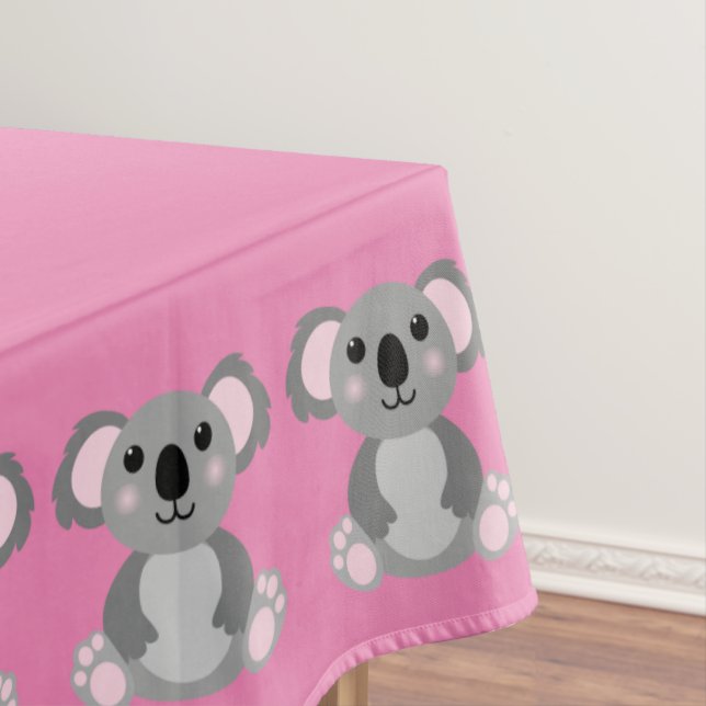 Pink Koala Bear Birthday Party Tablecloth (In Situ)