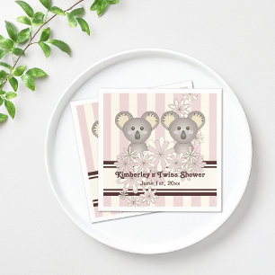 Pink Koala Twin Girl Baby Shower / Kids Birthday Napkins