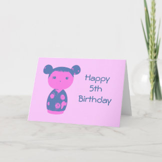 Pink Kokeshi Blue Card