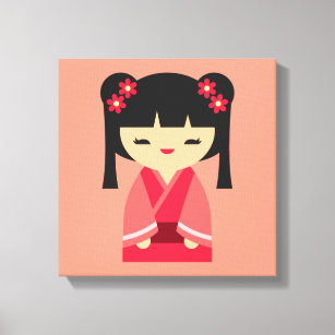 Pink Kokeshi Japanese dolls Canvas Print