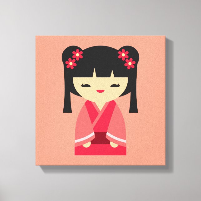 Pink Kokeshi Japanese dolls Canvas Print (Front)