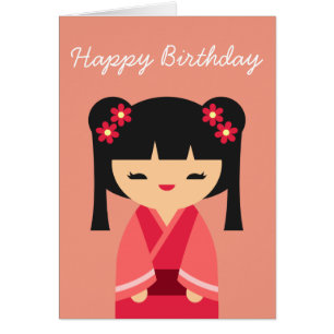 Pink Kokeshi Japanese dolls Cards