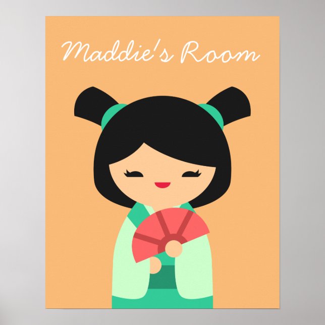 Pink Kokeshi Japanese dolls girls room Poster (Front)