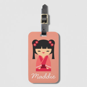 Pink Kokeshi Japanese dolls Luggage Tag