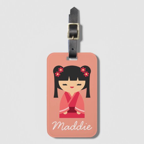 Pink Kokeshi Japanese dolls Luggage Tag