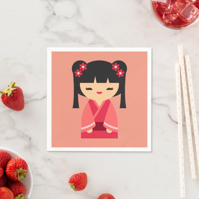 Pink Kokeshi Japanese dolls Napkins (Insitu)