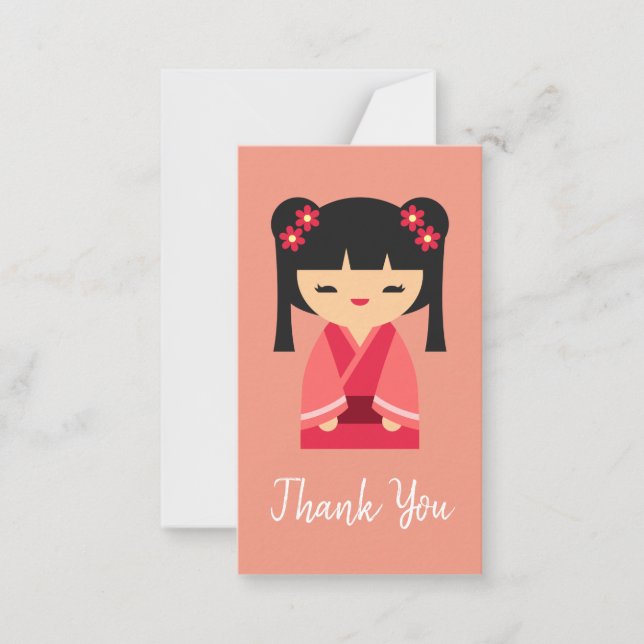 Pink Kokeshi Japanese dolls Note Card (Front)