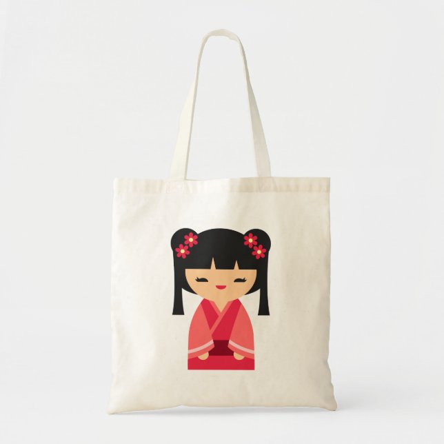 Pink Kokeshi Japanese dolls Tote Bag (Front)