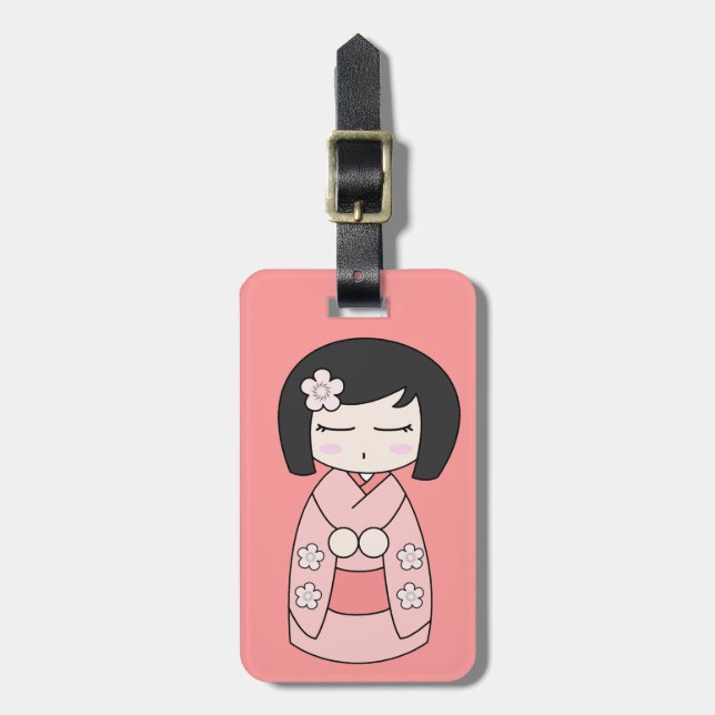 Pink Kokeshi Luggage Tag (Front Vertical)