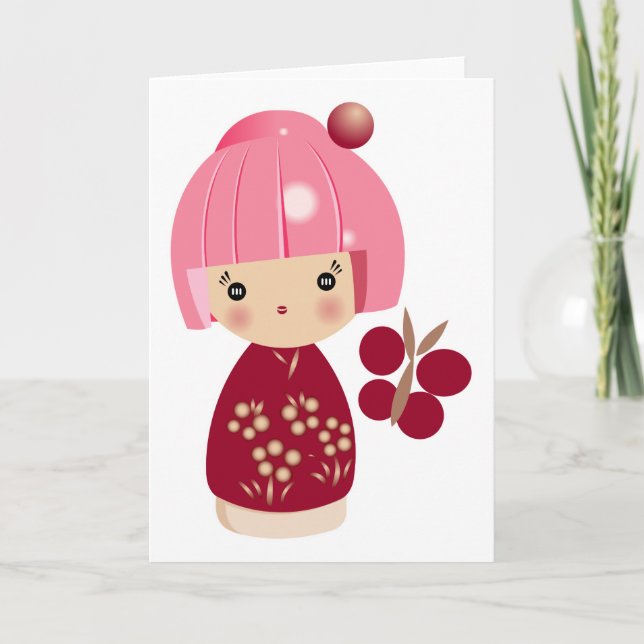 Pink Kokeshi Triplet Card (Front)
