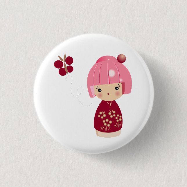 Pink Kokeshi Triplet Pin (Front)
