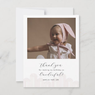 Pink Korean Dol first birthday photo thank you Card