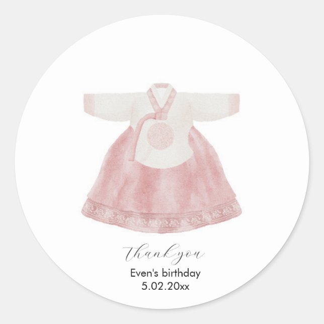 Pink Korean Hanbok thank you sticker (Front)