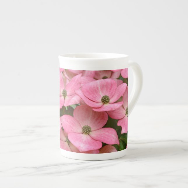 Pink kousa dogwood flowers bone china mug (Front Right)