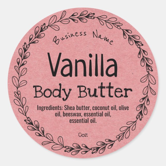 Pink Kraft Paper Homemade Product Labels (Front)