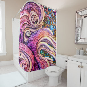 Pink Kraken Tentacles Octopus Shower Curtain