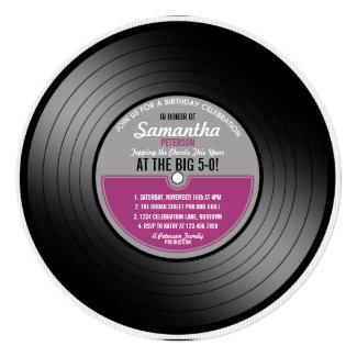 Pink Label Vinyl Record Birthday 50th Party Invitation