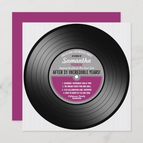 Pink Label Vinyl Record Retirement Party Invitation