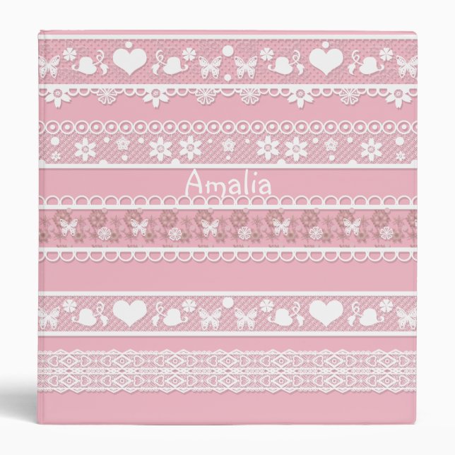Pink lace 3 ring binder (Front)