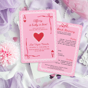 Pink Lace Ace of Hearts Lucky in Love Bachelorette Invitation