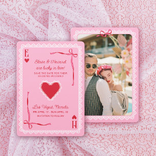 Pink Lace Ace of Hearts Lucky in Love Wedding Save The Date