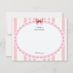 Pink Lace and Gold Ribbon Stationery Thank You Note Card