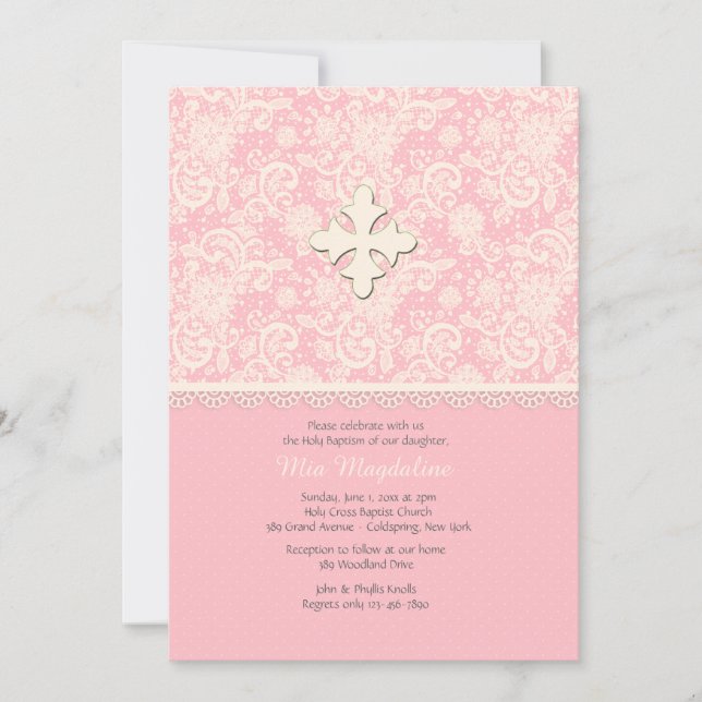 Pink Lace and Polka Dots Invitation (Front)