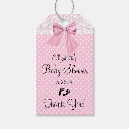 Pink Lace Baby Shower Guest Favor Thank You Gift Tags