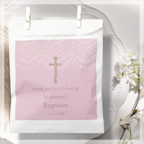 Pink Lace Baptism Thank You Favor Bags