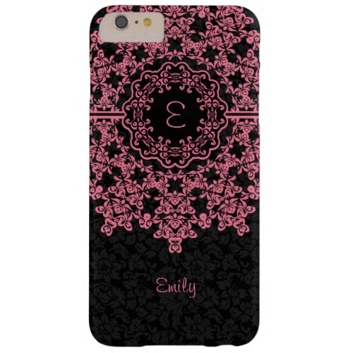 Pink Lace Black Damasks Monogramed Barely There iPhone 6 Plus Case
