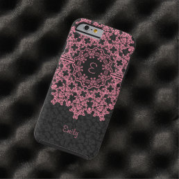 Pink Lace Black Damasks Monogramed Tough iPhone 6 Case