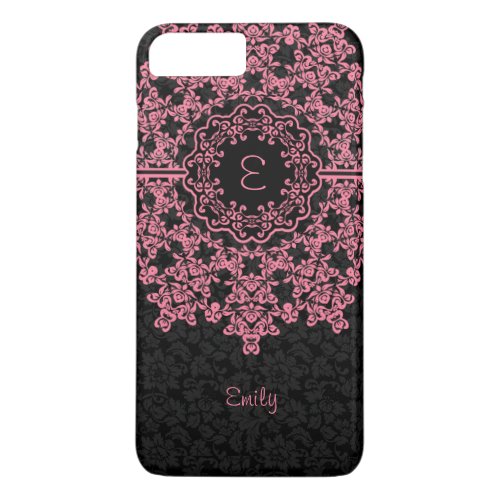 Pink Lace Black Damasks Monogramed iPhone 8 Plus7 Plus Case