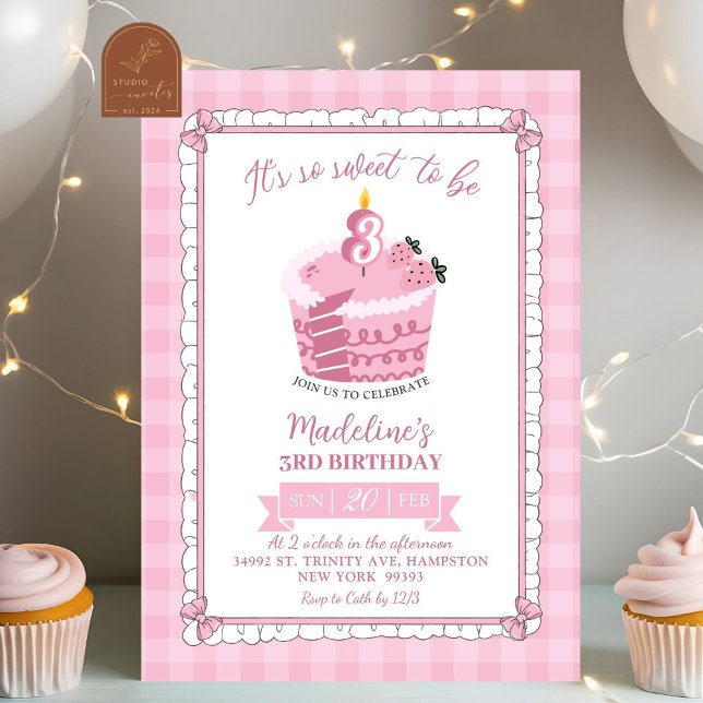 Pink Lace Bow Girl 3rd Birthday Invitation (Creator Uploaded)