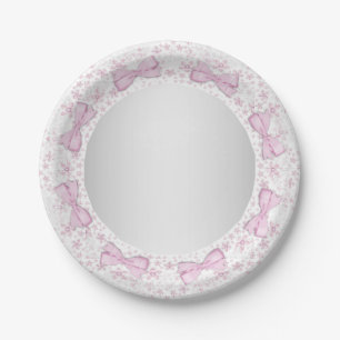Pink Lace Bow Pink Gray Baby Shower Paper Plates